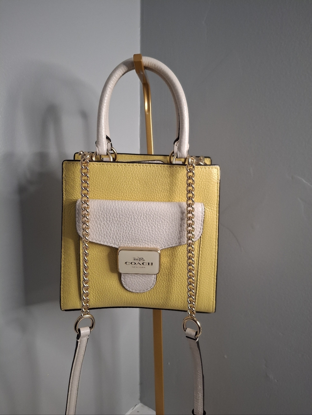 Coach Mini Pepper Crossbody In Colorblock Retro Yellow/ Chalk EUC